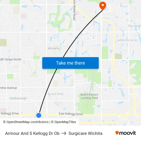 Armour And S Kellogg Dr Ob to Surgicare Wichita map