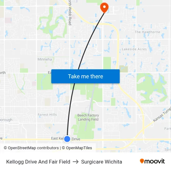 Kellogg Drive And Fair Field to Surgicare Wichita map