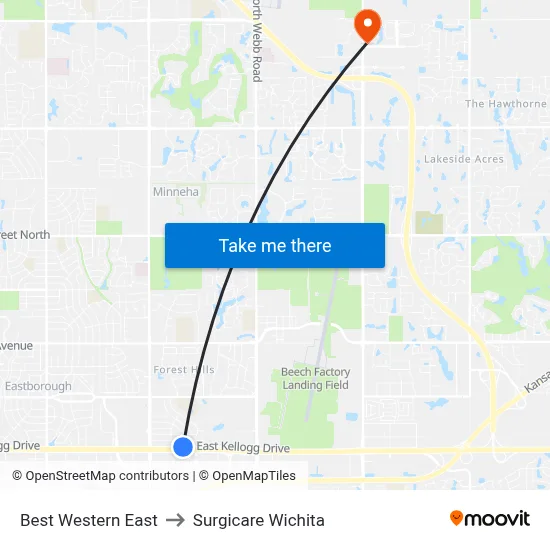 Best Western East to Surgicare Wichita map