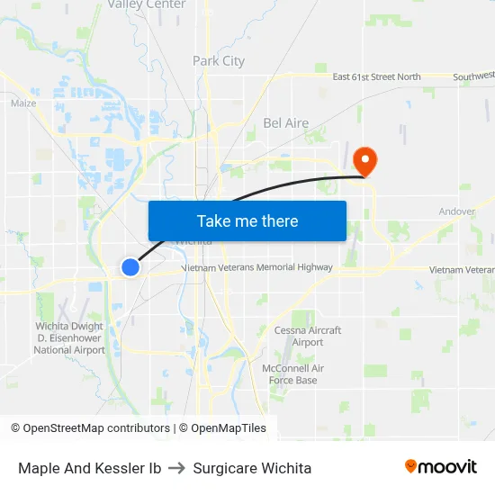 Maple And Kessler Ib to Surgicare Wichita map