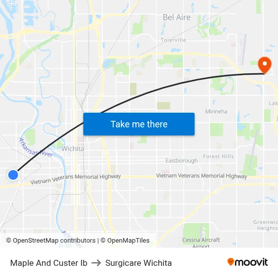 Maple And Custer Ib to Surgicare Wichita map