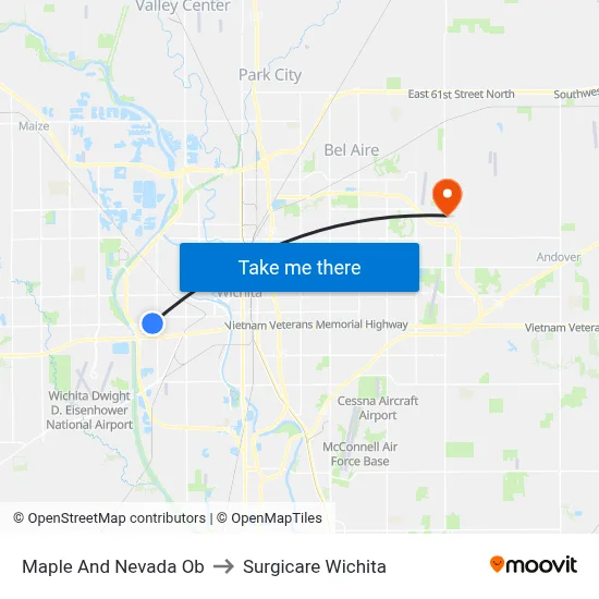 Maple And Nevada Ob to Surgicare Wichita map