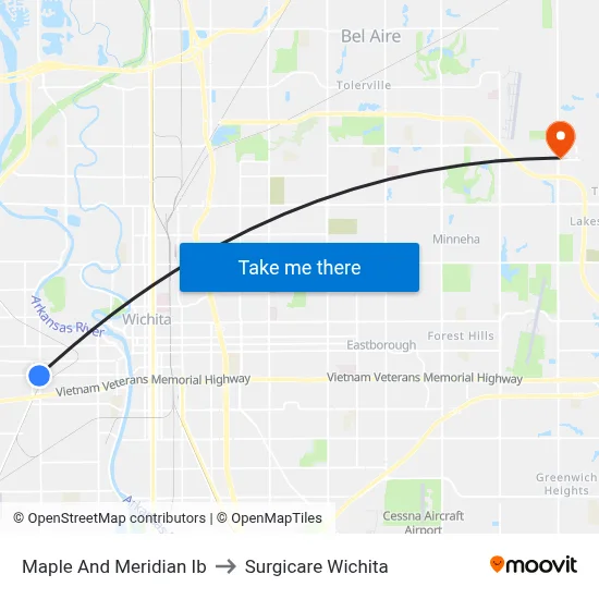 Maple And Meridian Ib to Surgicare Wichita map