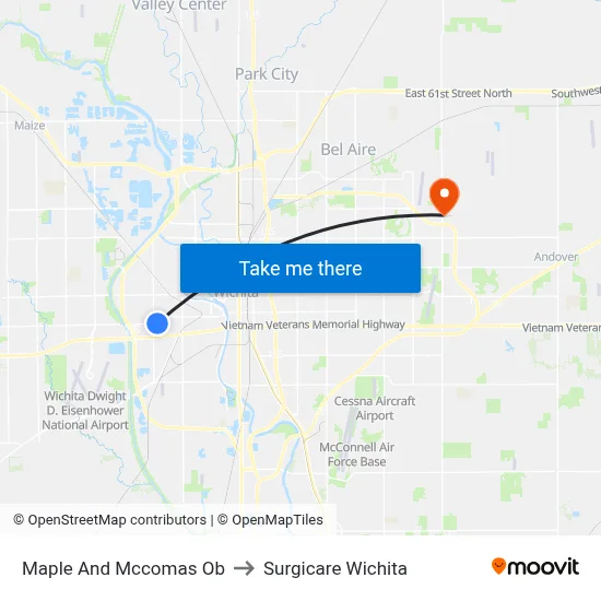Maple And Mccomas Ob to Surgicare Wichita map