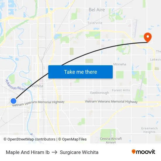 Maple And Hiram Ib to Surgicare Wichita map