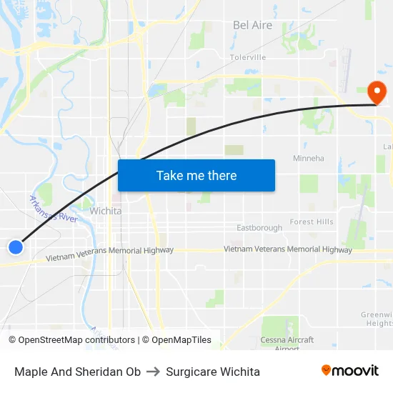 Maple And Sheridan Ob to Surgicare Wichita map
