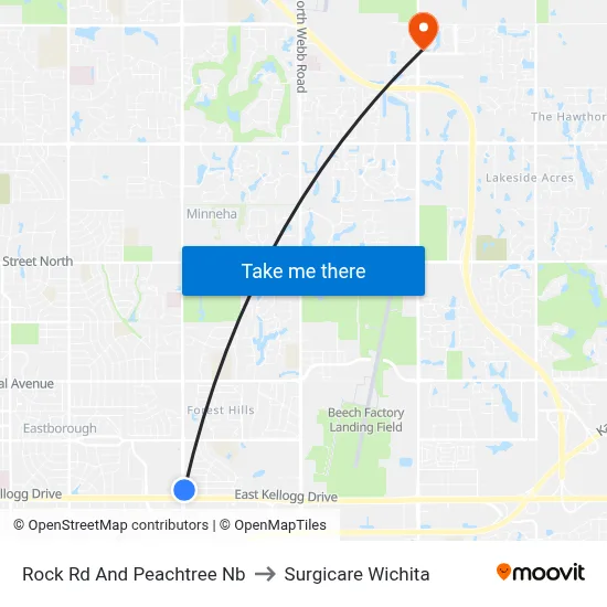 Rock Rd And Peachtree Nb to Surgicare Wichita map
