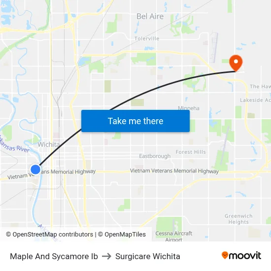 Maple And Sycamore Ib to Surgicare Wichita map