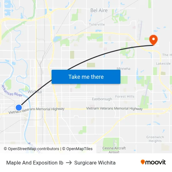 Maple And Exposition Ib to Surgicare Wichita map