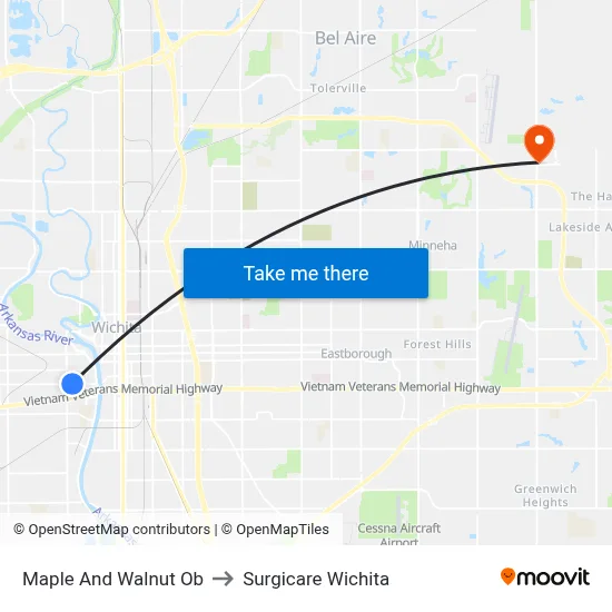 Maple And Walnut Ob to Surgicare Wichita map