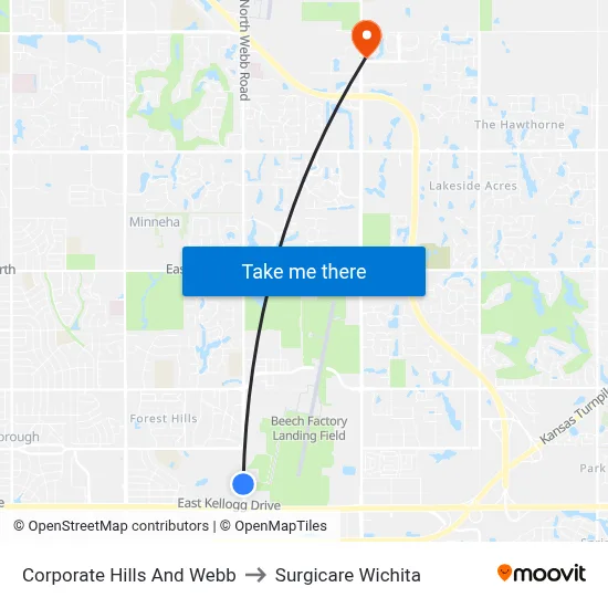 Corporate Hills And Webb to Surgicare Wichita map