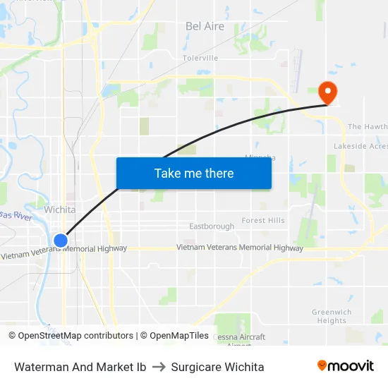 Waterman And Market Ib to Surgicare Wichita map
