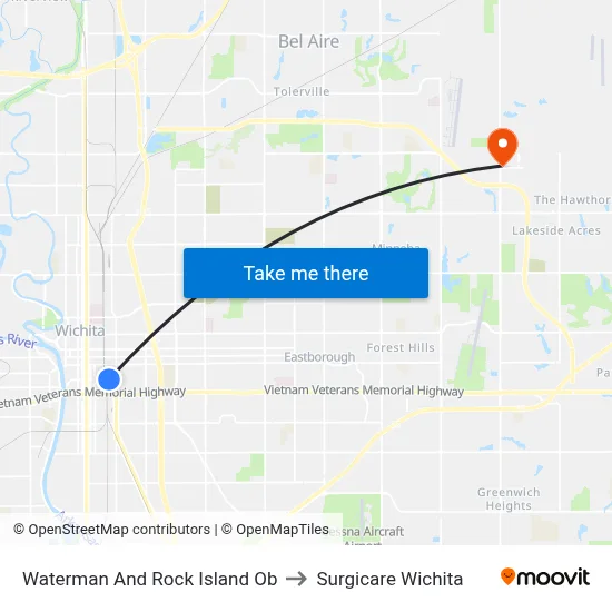 Waterman And Rock Island Ob to Surgicare Wichita map