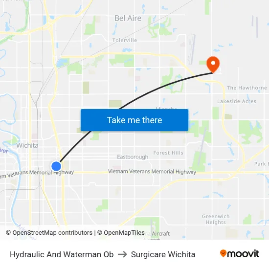 Hydraulic And Waterman Ob to Surgicare Wichita map