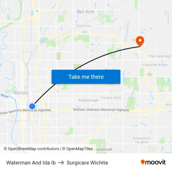 Waterman And Ida Ib to Surgicare Wichita map