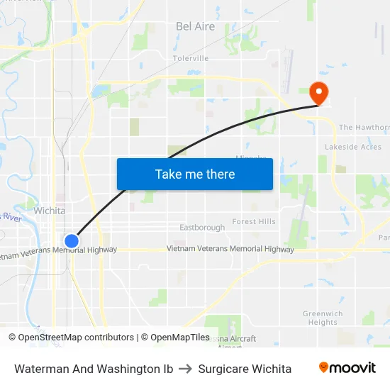 Waterman And Washington Ib to Surgicare Wichita map