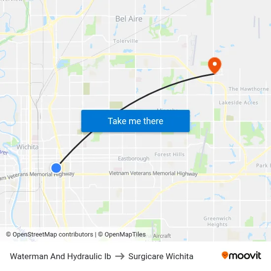 Waterman And Hydraulic Ib to Surgicare Wichita map