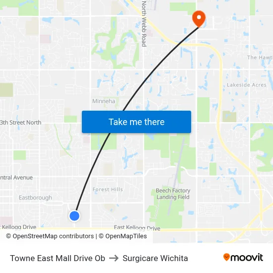 Towne East Mall Drive Ob to Surgicare Wichita map