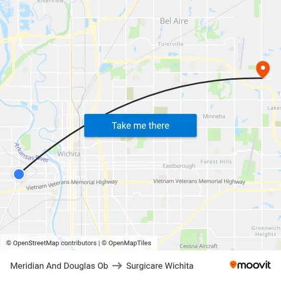 Meridian And Douglas Ob to Surgicare Wichita map