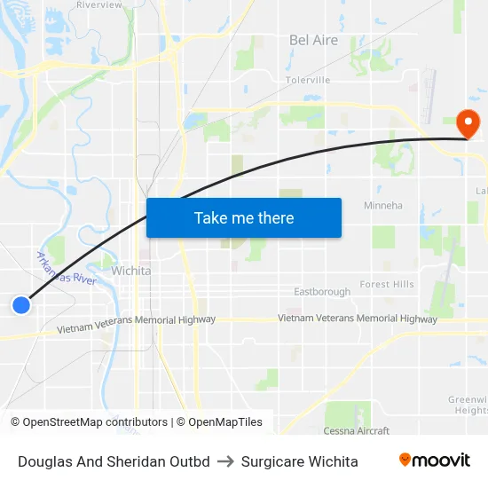 Douglas And Sheridan Outbd to Surgicare Wichita map