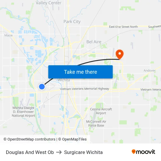 Douglas And West Ob to Surgicare Wichita map