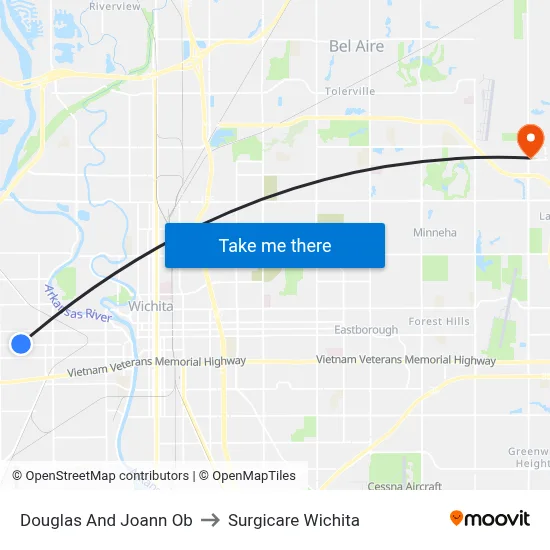 Douglas And Joann Ob to Surgicare Wichita map