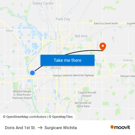Doris And 1st St. to Surgicare Wichita map