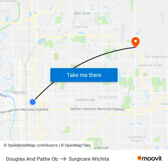 Douglas And Pattie Ob to Surgicare Wichita map
