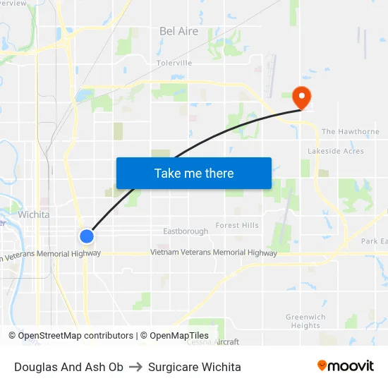 Douglas And Ash Ob to Surgicare Wichita map