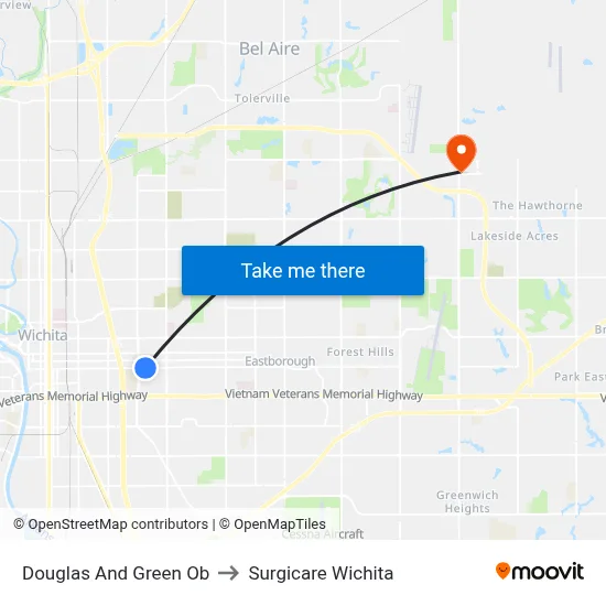 Douglas And Green Ob to Surgicare Wichita map