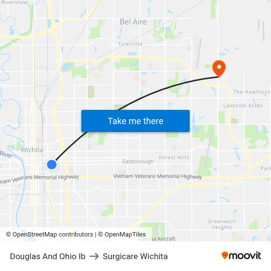 Douglas And Ohio Ib to Surgicare Wichita map