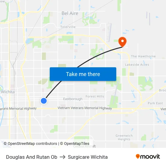 Douglas And Rutan Ob to Surgicare Wichita map