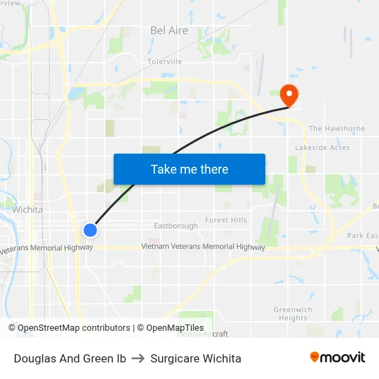 Douglas And Green Ib to Surgicare Wichita map