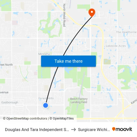 Douglas And Tara Independent Sch to Surgicare Wichita map