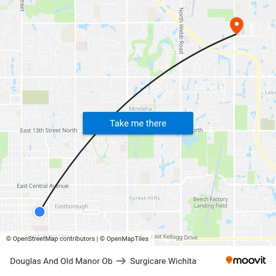 Douglas And Old Manor Ob to Surgicare Wichita map