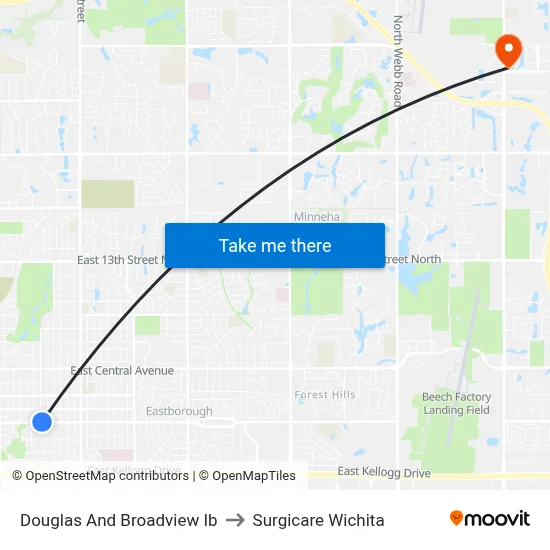 Douglas And Broadview Ib to Surgicare Wichita map