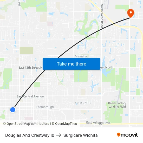 Douglas And Crestway Ib to Surgicare Wichita map