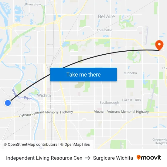 Independent Living Resource Cen to Surgicare Wichita map
