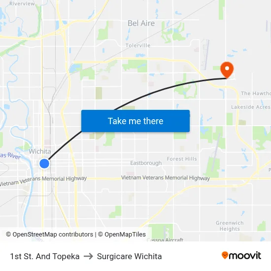 1st St. And Topeka to Surgicare Wichita map