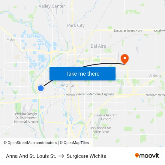 Anna And St. Louis St. to Surgicare Wichita map