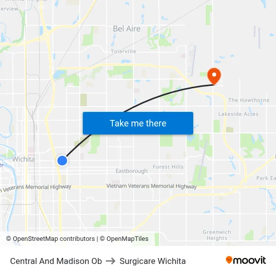 Central And Madison Ob to Surgicare Wichita map