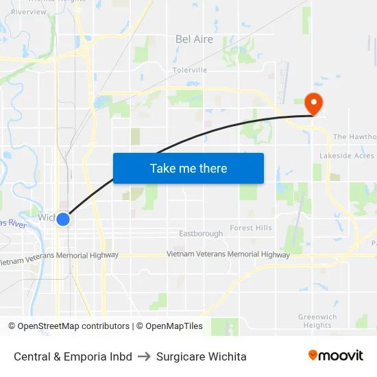 Central & Emporia Inbd to Surgicare Wichita map
