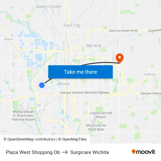 Plaza West Shopping Ob to Surgicare Wichita map