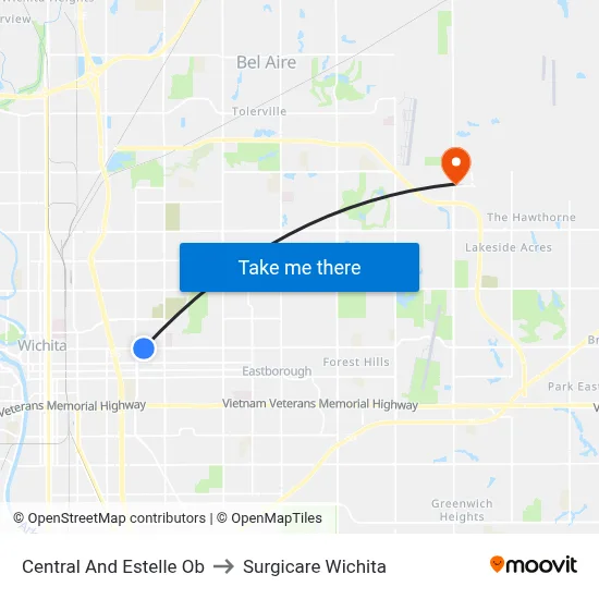 Central And Estelle Ob to Surgicare Wichita map