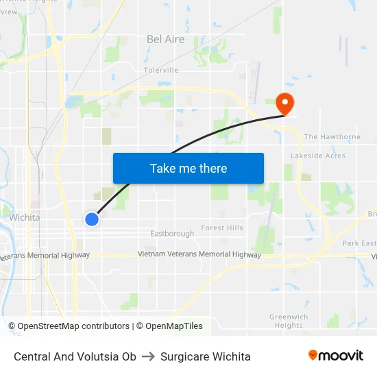 Central And Volutsia Ob to Surgicare Wichita map