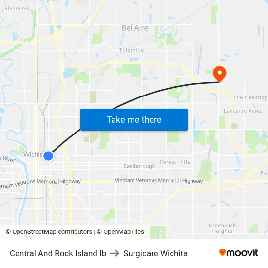 Central And Rock Island Ib to Surgicare Wichita map