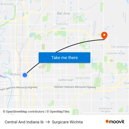Central And Indiana Ib to Surgicare Wichita map