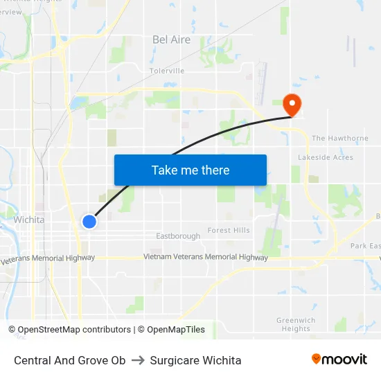 Central And Grove Ob to Surgicare Wichita map