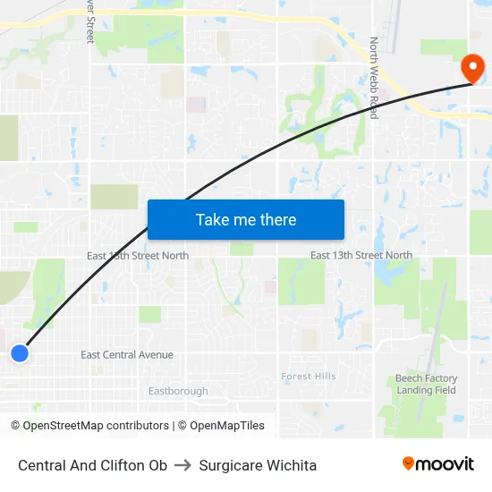 Central And Clifton Ob to Surgicare Wichita map