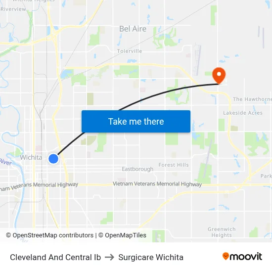 Cleveland And Central Ib to Surgicare Wichita map